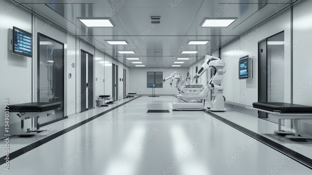Fototapeta premium Modern Sterile Production Zone with Robotic Assistance and Equipment