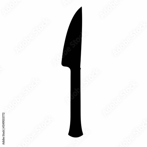 A stainless steel kitchen knife with a black handle isolated on a white background