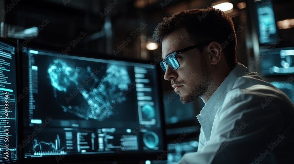 Technician Conducting Remote Diagnostics in Modern Workspace Environment Technician Conducting Remote Diagnostics in Modern Workspace Environment