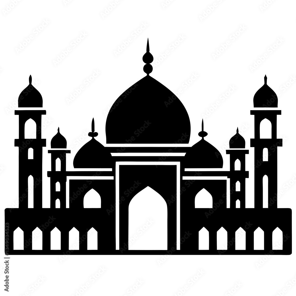 Taj Mahal vector illustration with silhouette of the iconic monument in Agra India Taj Mahal vector illustration with silhouette of the iconic monument in Agra India
