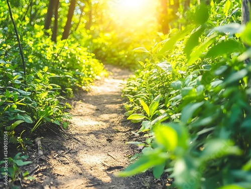 Sunlit Forest Path: Lush Green Nature Trail