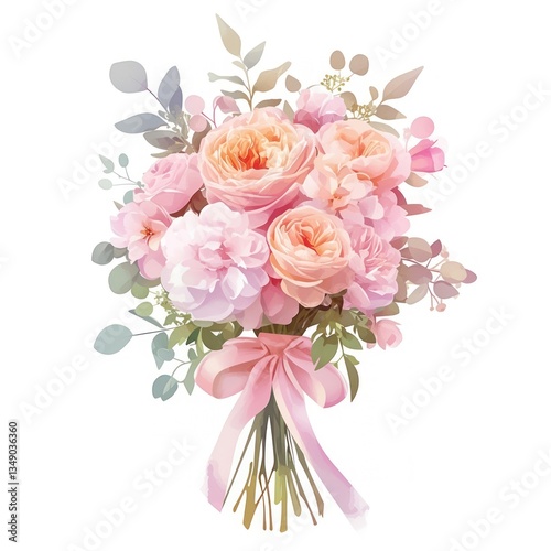 Wallpaper Mural Pastel coquette orange pink bouquet art watercolor flowers. Torontodigital.ca