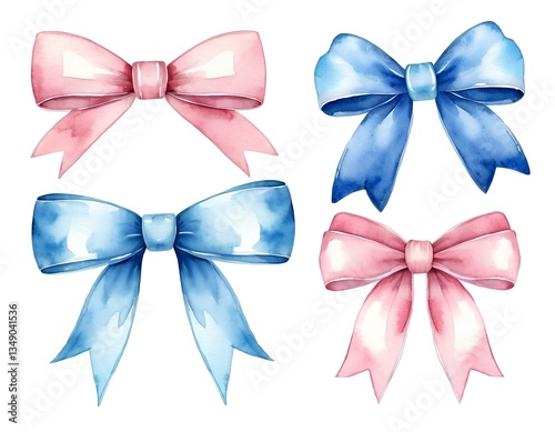 Watercolor Bows in Pastel Colors with Festive and Elegant Design