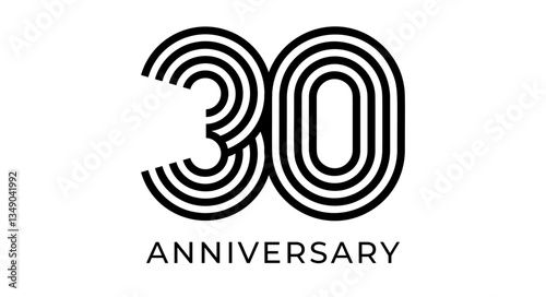 Minimalist 30th anniversary logo, geometric lines number 30 for company greeting card, web and event design, business branding, marketing materials, wedding and birthday symbol. Vector illustration