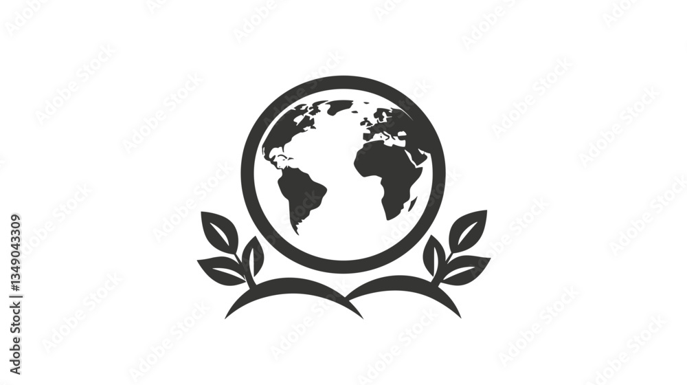 Outline Earth globe with leaves icon on white background with copy space Outline Earth globe with leaves icon on white background with copy space