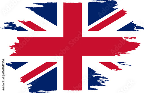 Brush painted Great Britain flag. Grunge flag Great Britain. Watercolor drawing national flag Great Britain. Independence Day. Banner, poster template. National flag Great Britain with coat arms. UK.
