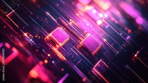 Dark purple futuristic digital landscape  featuring layered diagonal geometric patterns and neon-inspired light accents.