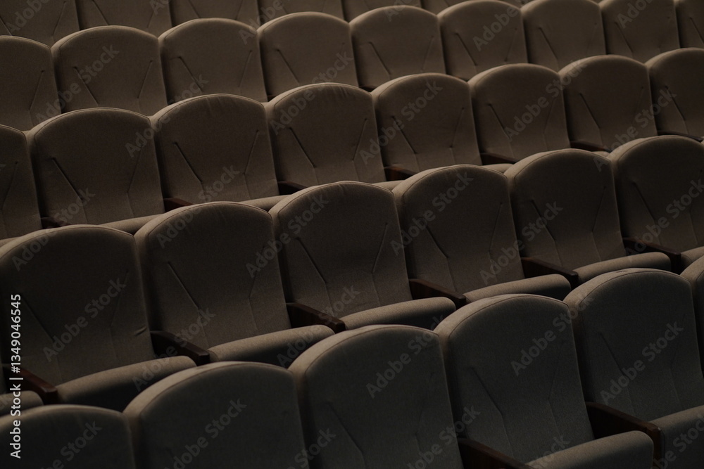 Obraz premium Chairs upholstered in gray beige textiles in the concert hall