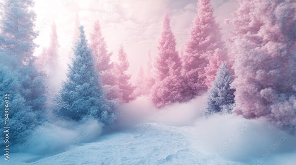 Fototapeta premium Pastel Pink and Blue Winter Forest Scene