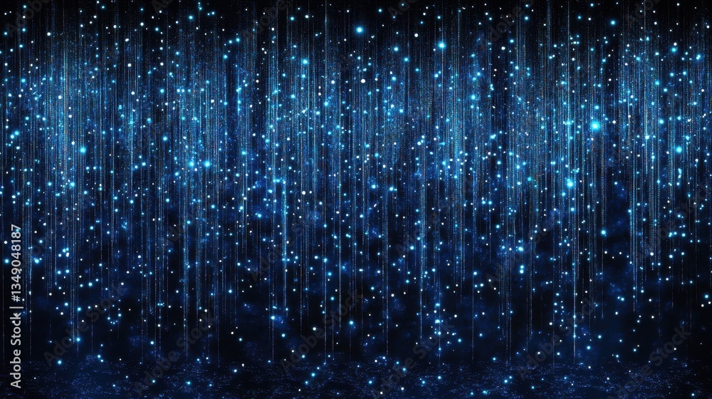Technology-inspired abstract scene, with countless glowing blue dots arranged in a wavelike pattern, simulating data movement. Technology-inspired abstract scene, with countless glowing blue dots arranged in a wavelike pattern, simulating data movement.