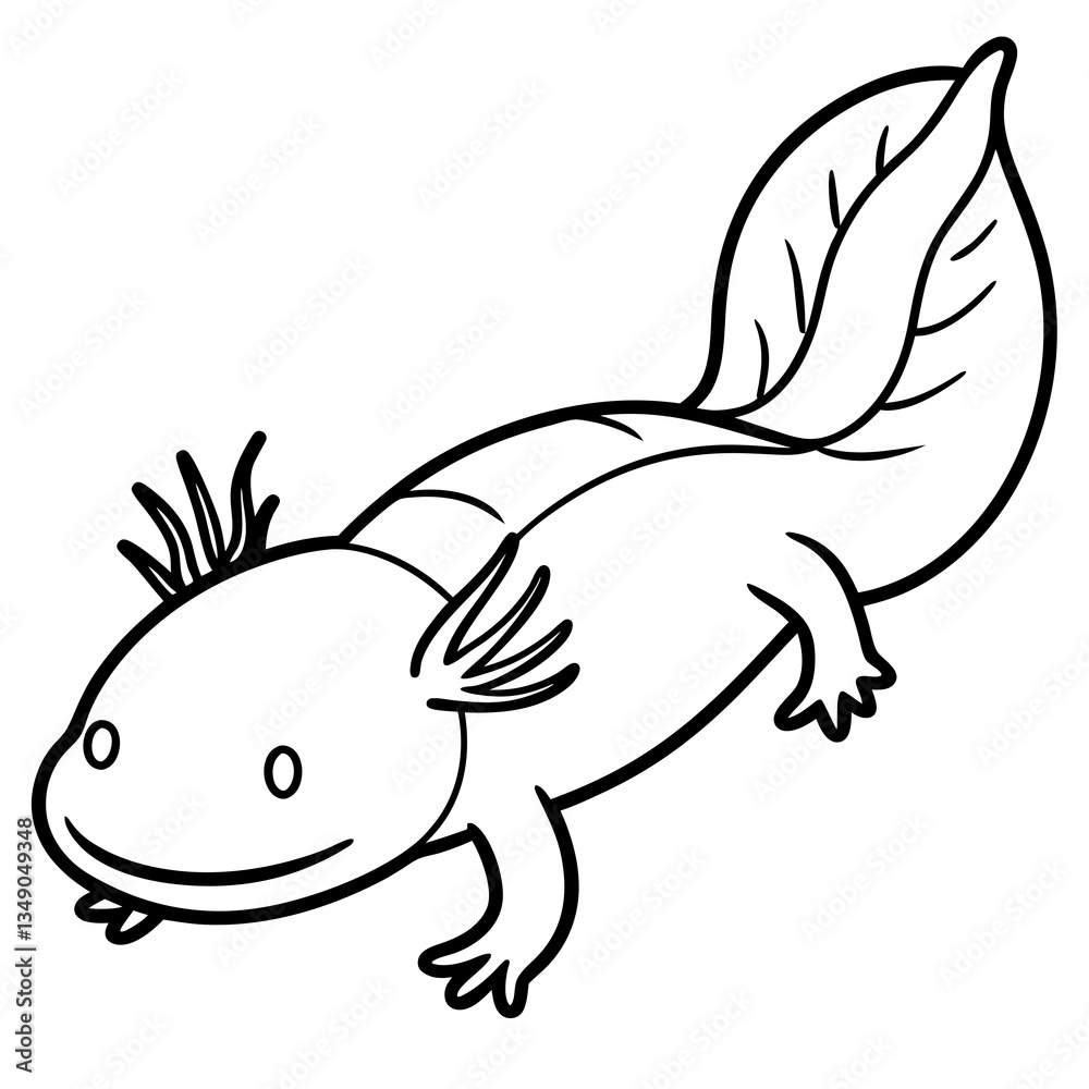 Axolotl Cartoon: A stylized, cartoon axolotl, outlined in clean lines. Axolotl Cartoon: A stylized, cartoon axolotl, outlined in clean lines.