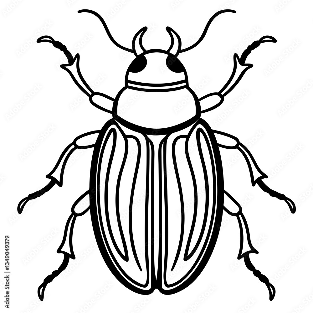 Geometric Beetle Line Art: A detailed line art illustration of a beetle, showcasing its segmented body, antennae, and intricate patterns, perfect for graphic design and educational purposes. Geometric Beetle Line Art: A detailed line art illustration of a beetle, showcasing its segmented body, antennae, and intricate patterns, perfect for graphic design and educational purposes.