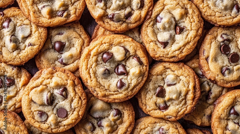 Fototapeta premium Chocolate chip cookies background. Top view. Flat lay. Copy space.
