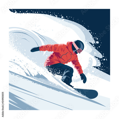 Snowboarding vector art. Enjoying winter adventure illustration