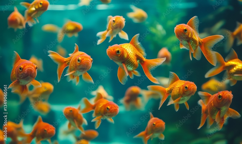 Fototapeta premium Vibrant Goldfish in an Aquarium: A Colorful Underwater Scene