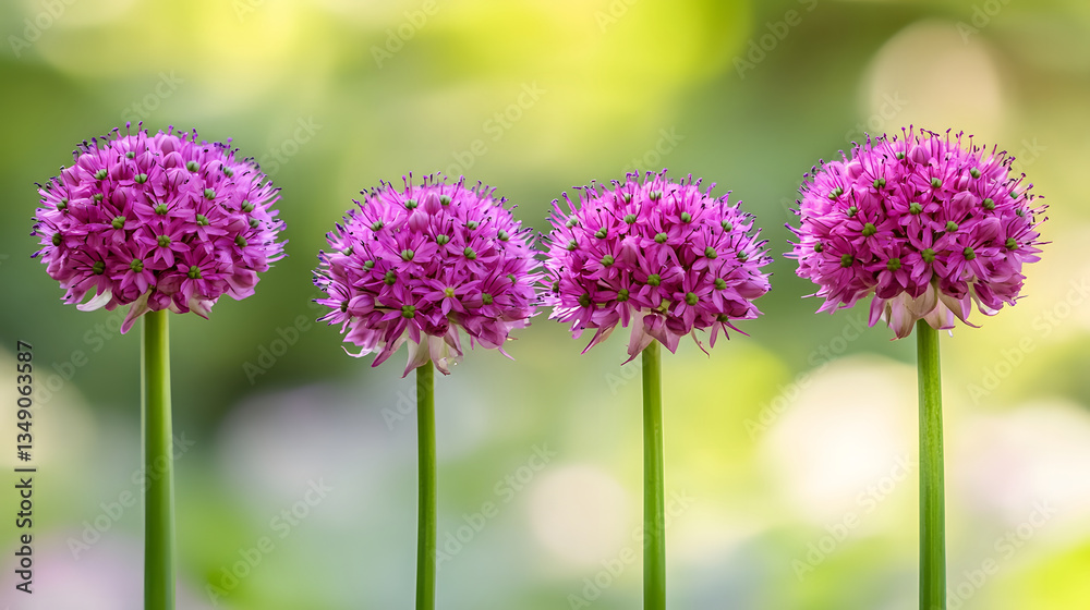 Fototapeta premium Four vibrant purple flowers with a blurred background