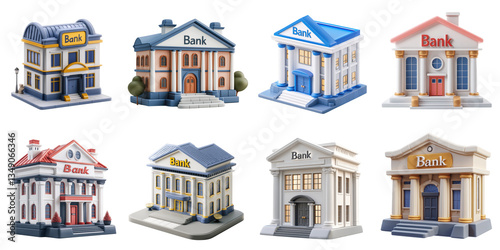Bank transparent in plasticine building model isolated png with no background.