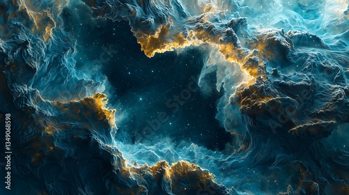 A breathtaking view of deep space with swirling galaxies and nebulae, punctuated by areas of concentrated starlight creating a dappled effect. Digital painting, high resolution, cinematic quality.