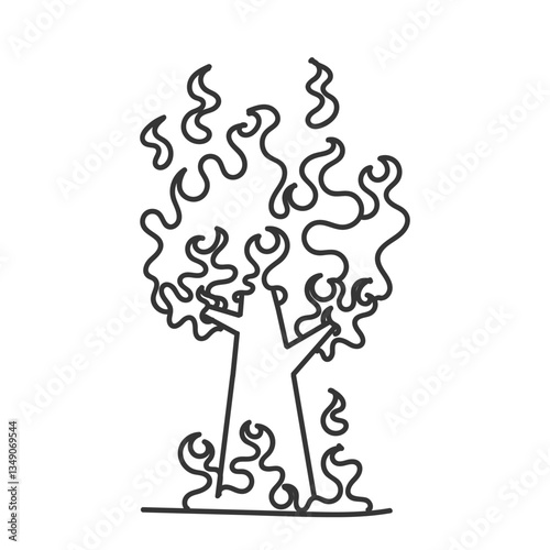 hand drawn doodle tree burned with fire illustration