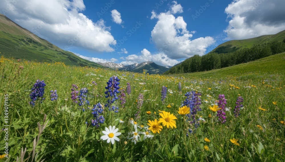 Blooming wildflowers in a scenic mountain meadow nature photography bright daylight vibrant landscape Blooming wildflowers in a scenic mountain meadow nature photography bright daylight vibrant landscape