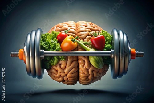 Brain Lifting Barbell: Healthy Food Power, Strength & Focus Concept photo