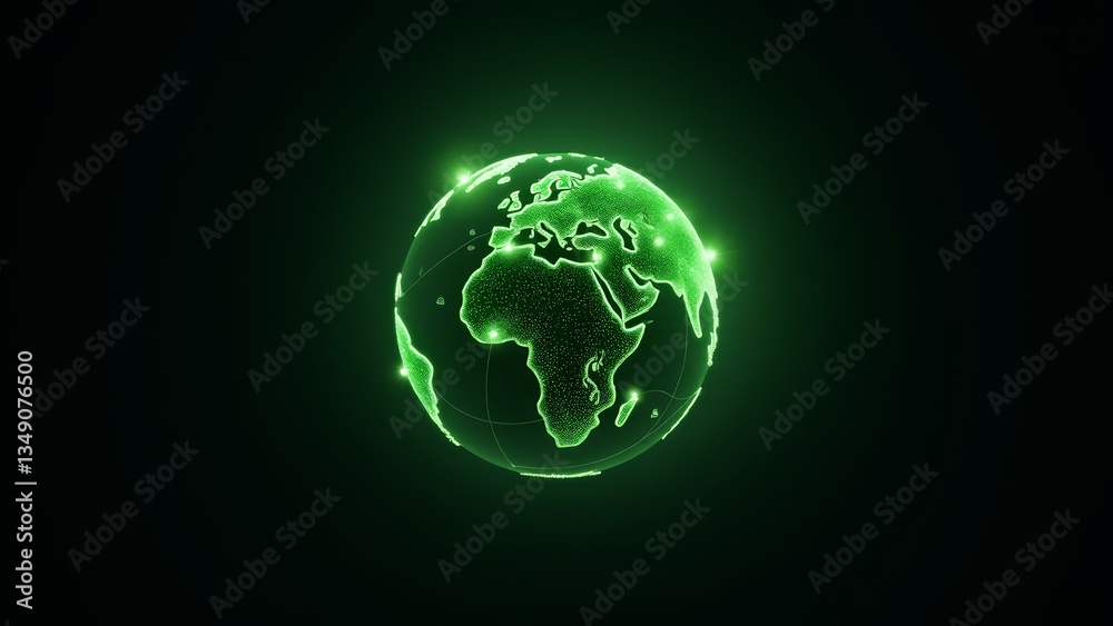 Fototapeta premium Glowing Green Earth Globe Network Concept