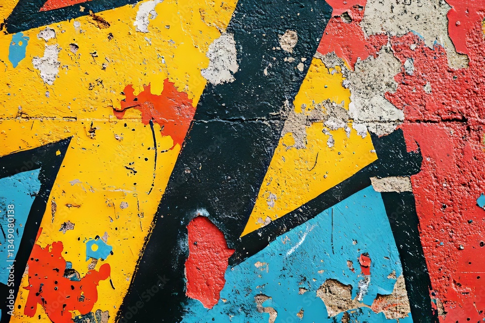 Naklejka premium Colorful wall art shows abstract patterns of paint and texture