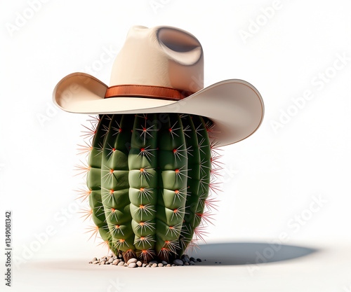 Cacto pequeno arredondado com chapéu de cowboy. Planta do interior do nordeste com chapéu de vaqueiro