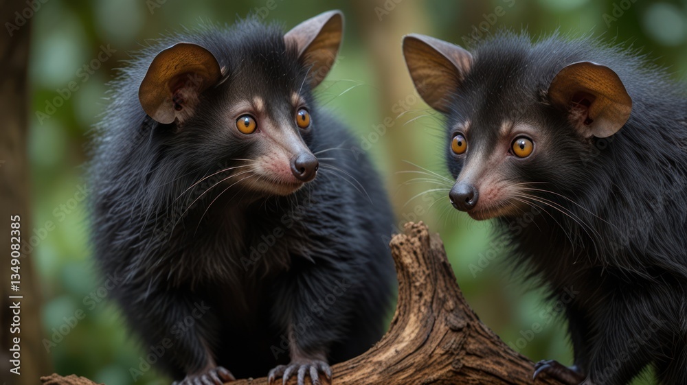 Obraz premium Two young black animals with orange eyes