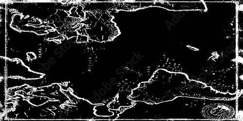 Old broken sanded aged painted facade of rusty smudged daub grime. Rough edges wrinkled plaster of uneven wall.Cracked chipped messy falling stucco. Dirty textured flaking shabby vintage map design.