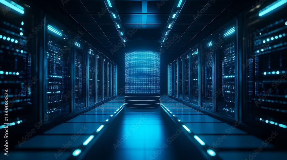 Server Room Interior with Central Data Storage Unit Server Room Interior with Central Data Storage Unit