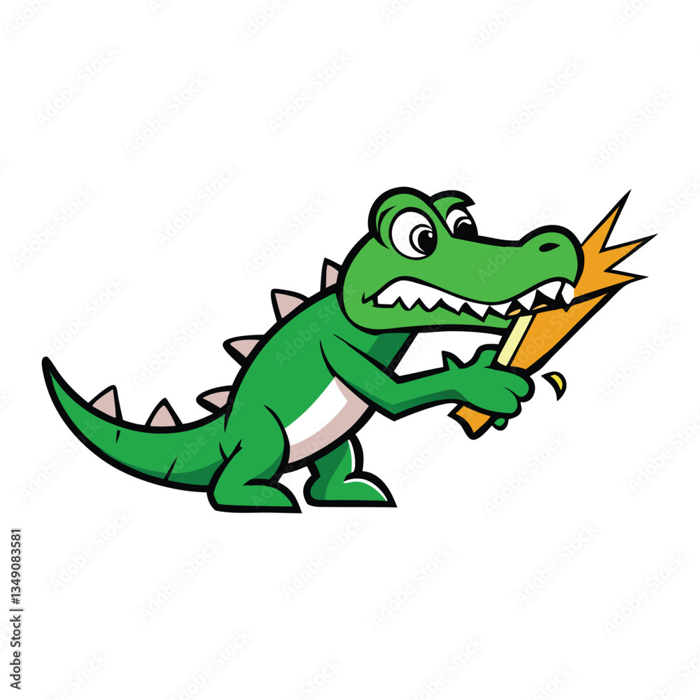 Fototapeta premium A bold crocodile smashing through the logo, showcasing strength and power with sharp claws and fierce determination, leaving an unforgettable impression.