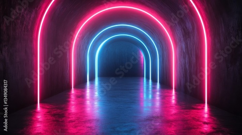 Obraz na płótnie Pink and Blue Neon Lights in Dark Tunnel w salonie