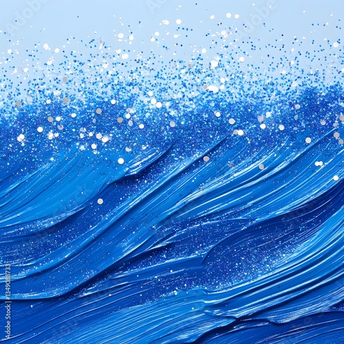 Ocean Waves: A macro perspective of swirling blue waves creates a visual symphony, capturing the movement of water, embellished with sparkling accents.