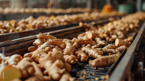 Chinese ginger farm where automated harvesting and sorting machines optimize spice production efficiency