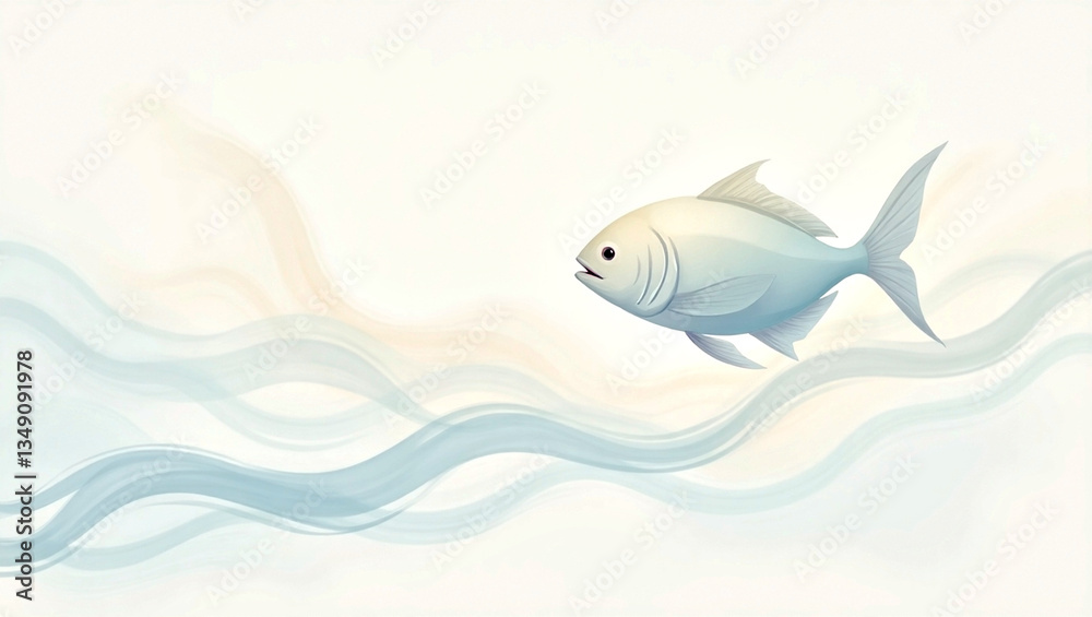 Naklejka premium Soft Minimalist Ocean Fish Illustration