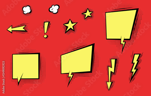 Speech bubbles with halftone shadows in cartoon, comic style.