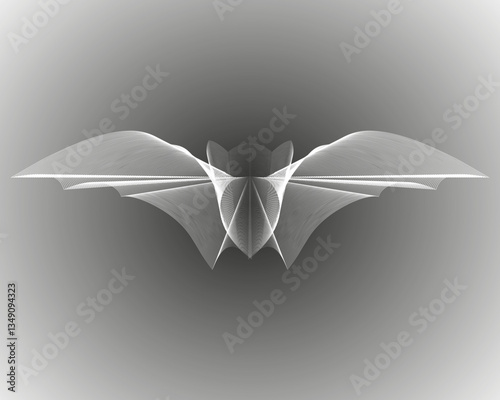 Guilloche flying bat. Silhouette of a flying bat. Guilloche silhouette of a flying bat on the background of a cave.