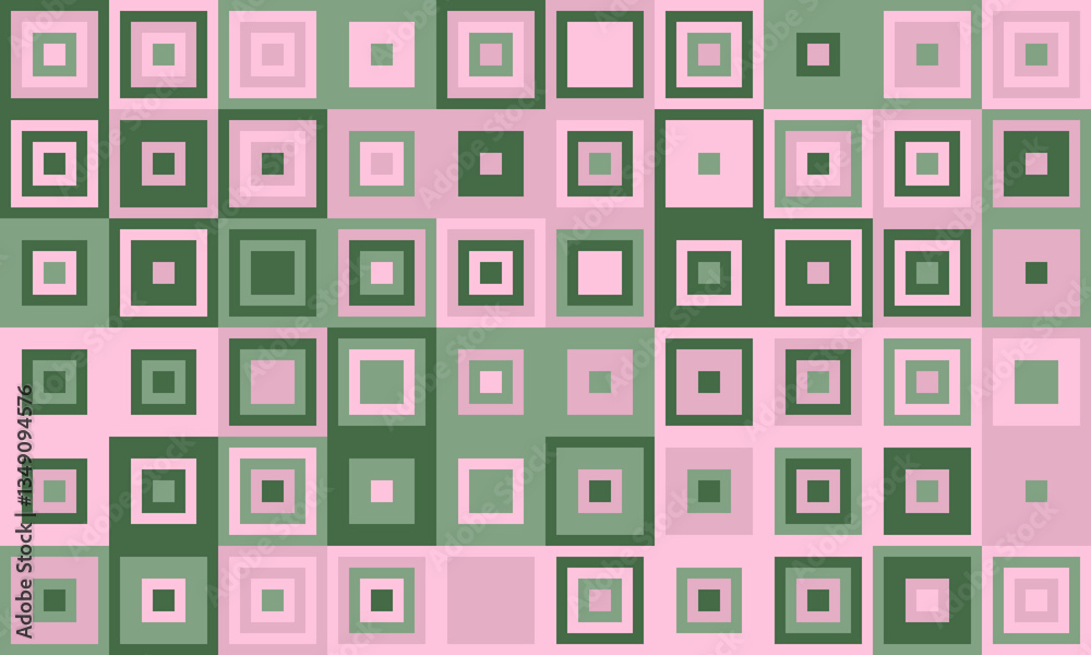 Abstract geometric pattern featuring a mosaic of pink and green squares. Ideal for backgrounds, textiles, and modern design projects. Abstract geometric pattern featuring a mosaic of pink and green squares. Ideal for backgrounds, textiles, and modern design projects.