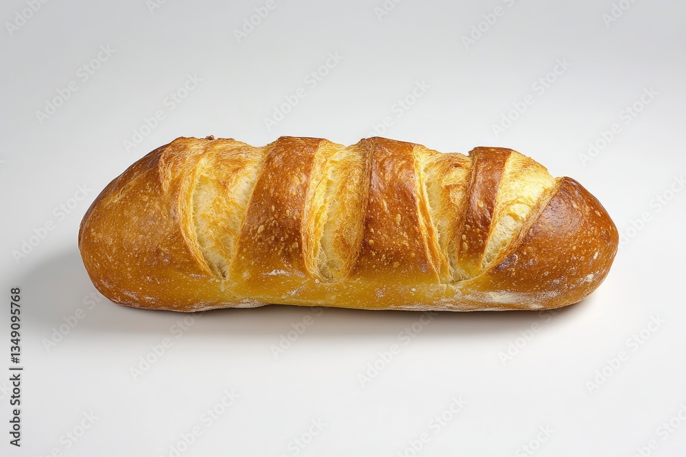 Freshly Baked Bread Loaf with Golden Crust on Plain Background Freshly Baked Bread Loaf with Golden Crust on Plain Background
