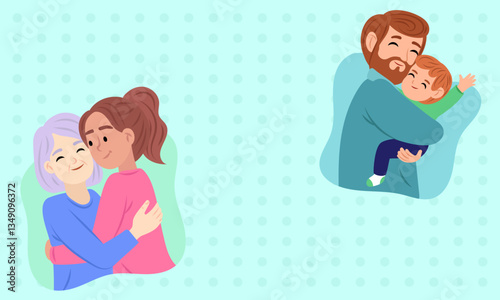 Families hugging and showing love and affection