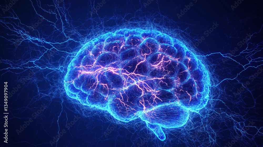 Glowing neural brain with electric impulses and futuristic energy flow Glowing neural brain with electric impulses and futuristic energy flow