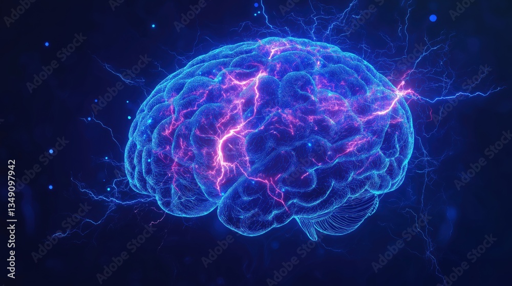 Futuristic glowing brain with neural energy and electric impulses Futuristic glowing brain with neural energy and electric impulses