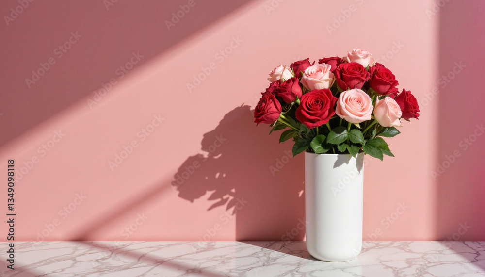 Fototapeta premium Vibrant rose bouquet in sleek vase, romantic elegance