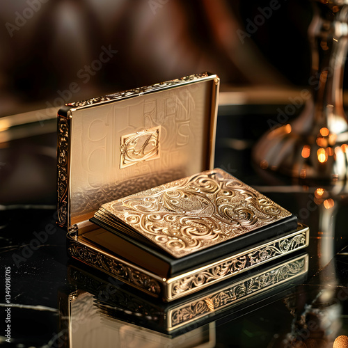 Exquisite Duo of Vintage Gold Metal Ornate Boxes, One Open, Showcasing Luxury and Intricate Design