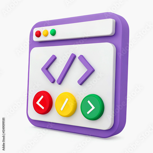3d icon featuring a coding symbol with purple angle brackets designed in a modern digital style for programming themes(HTML,CSS and js).

