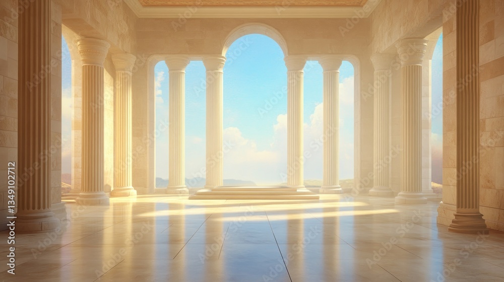 Fototapeta premium Serene Classical Colonnade with Mountain View