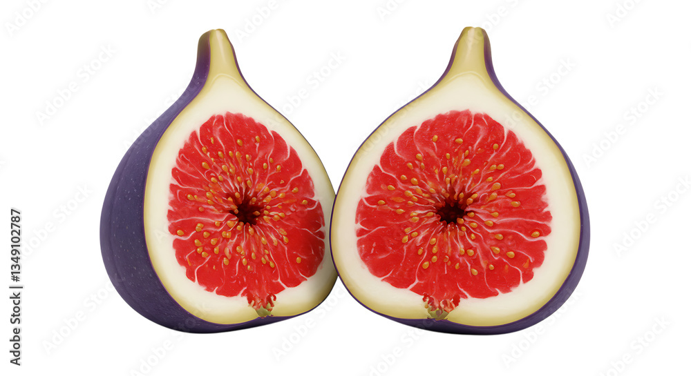Fresh Fig Halves Showing Vibrant Red Interior on Transparent Background Fresh Fig Halves Showing Vibrant Red Interior on Transparent Background