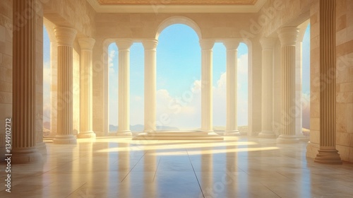 Serene Classical Colonnade with Mountain View