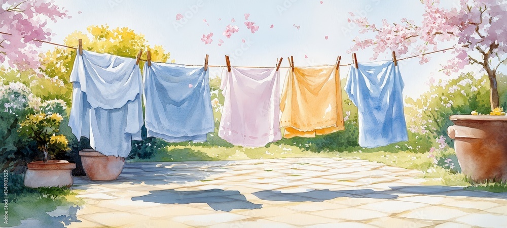 Fototapeta premium Breezy Laundry Day, Spring cleaning